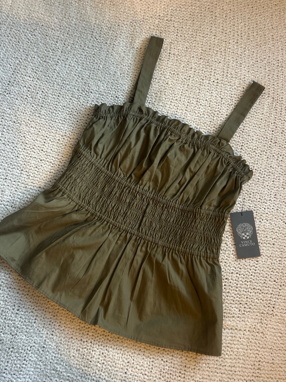 Vince Camuto Olive Smocked Strap Tank Size Small 🫒